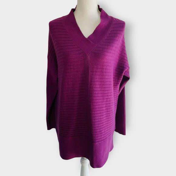 Soft Surroundings Boheme Sweater V Neck Long Sleeve Ribbed Textured Purple Large - Picture 2 of 10